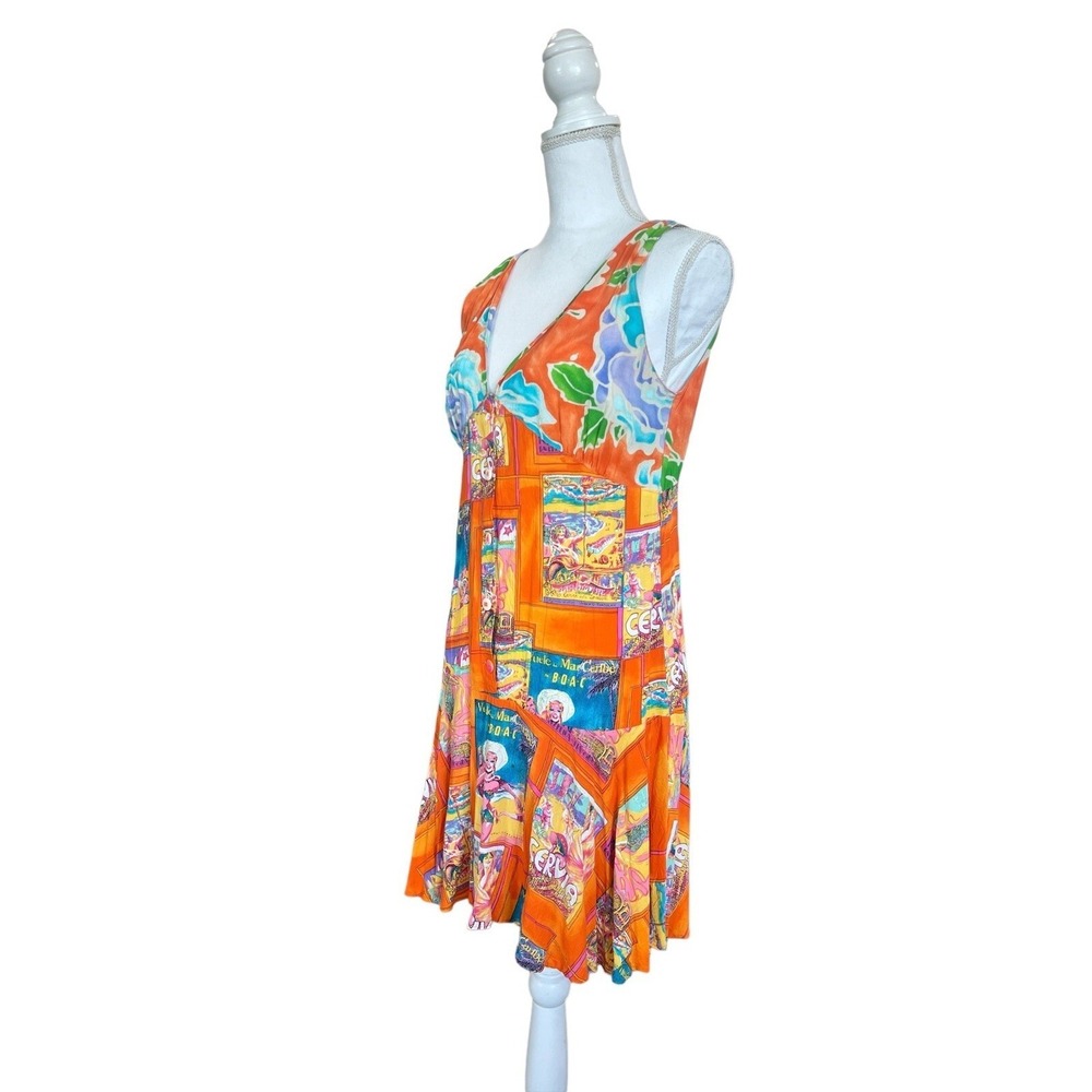 Surf Line Hawaii Jams World Orange Novelty Print Mini Dress V-Neck Rayon Medium